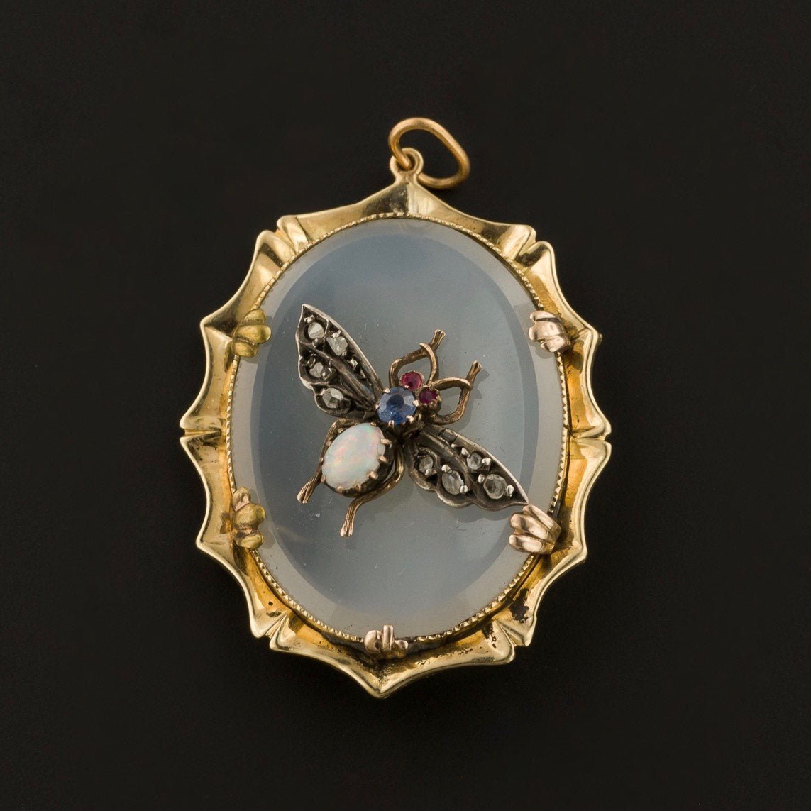 Antique Gemstone Insect Pendant | 14k Gold & Fly Pendant - Trademark Antiques
