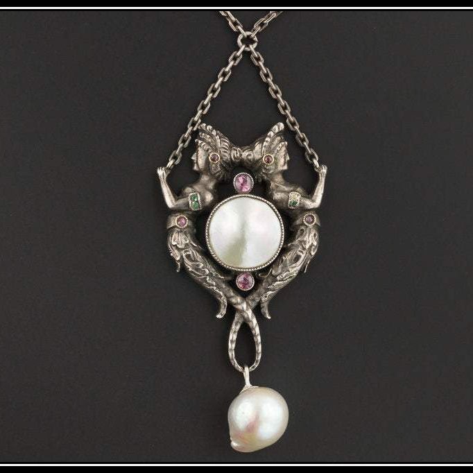 Antique German Silver Necklace | Sterling Silver Mermaid Necklace - Trademark Antiques
