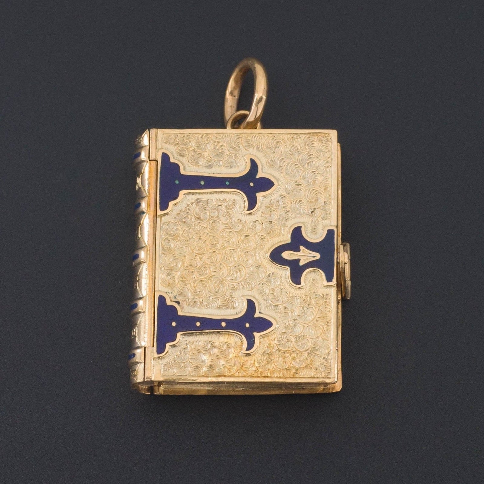 Antique Gold and Enamel Book Locket | 14k Gold Locket - Trademark Antiques
