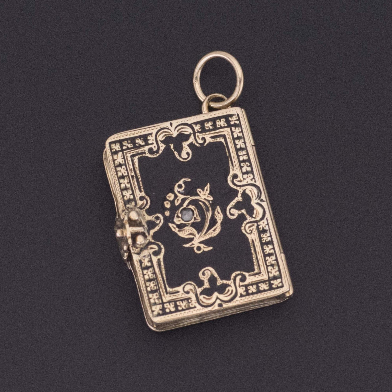 Antique Gold and Enamel Book Locket | 14k Gold Locket - Trademark Antiques