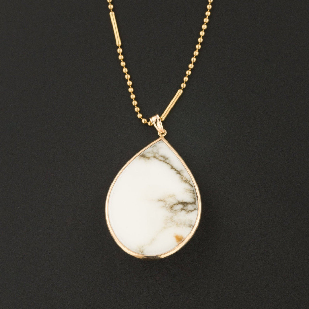 Antique Gold Dragon on Howlite Pendant | 14k Gold Pendant on Optional 14k Chain - Trademark Antiques