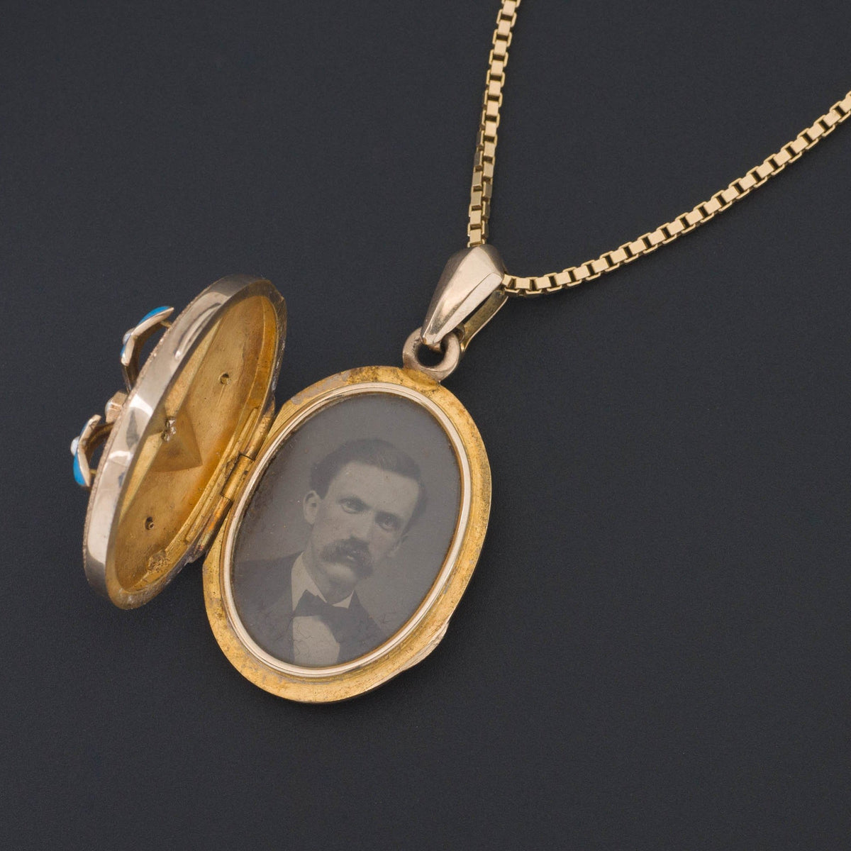 Antique Gold Locket | Blue Enamel and Pearl Locket - Trademark Antiques
