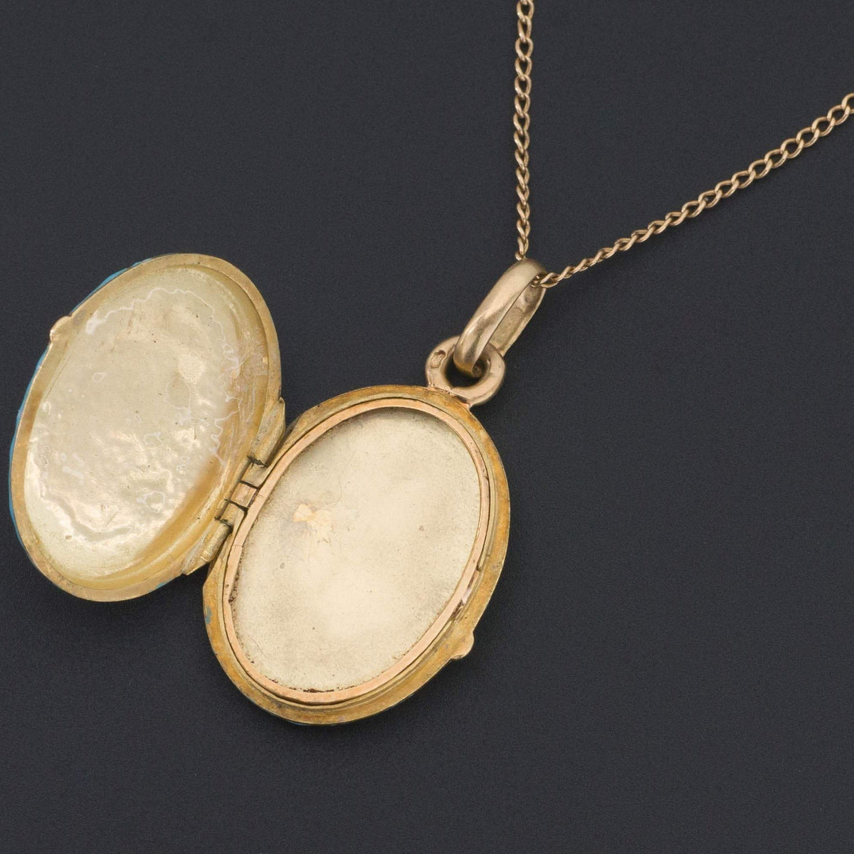 Antique Gold Locket | Blue Enamel Locket - Trademark Antiques
