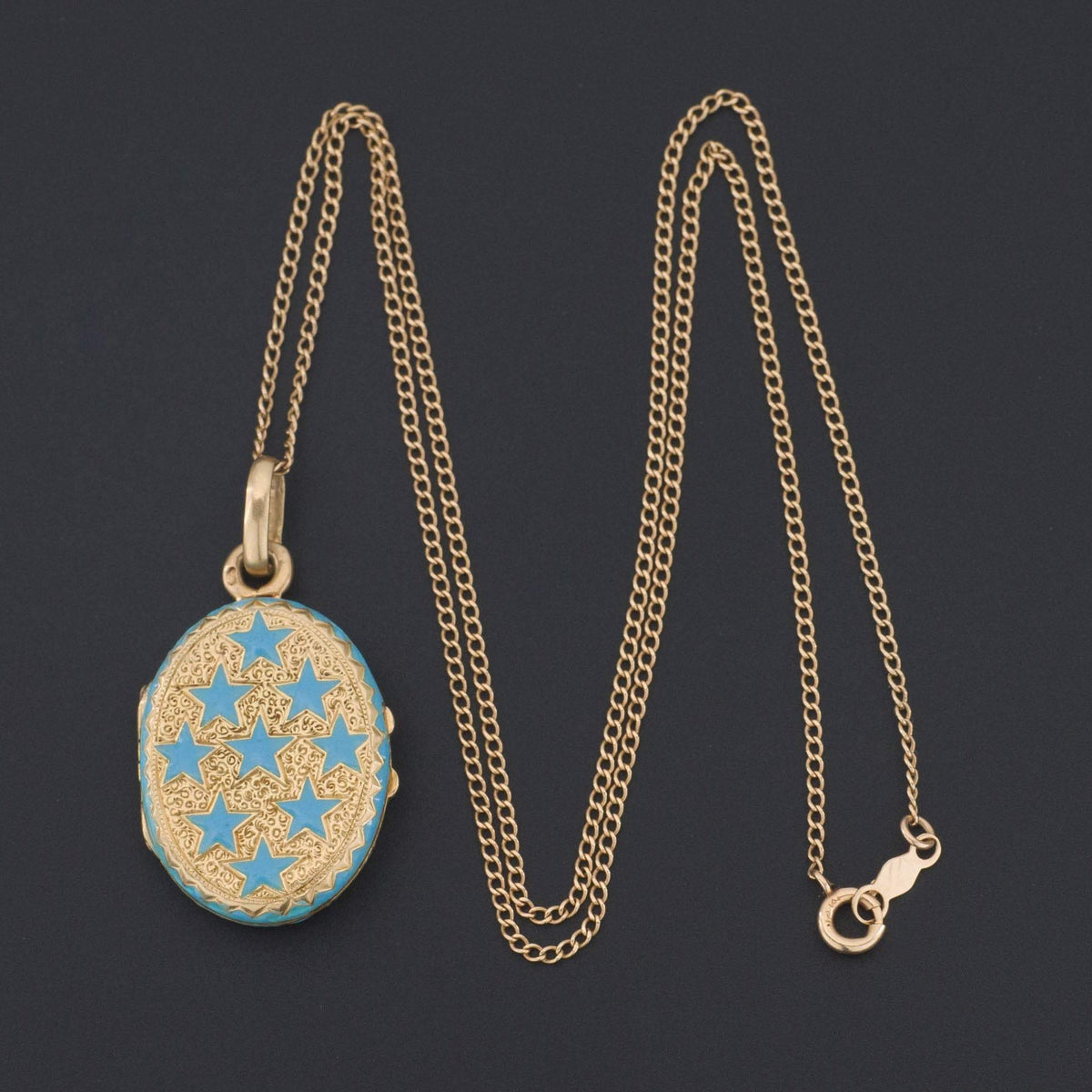 Antique Gold Locket | Blue Enamel Locket - Trademark Antiques