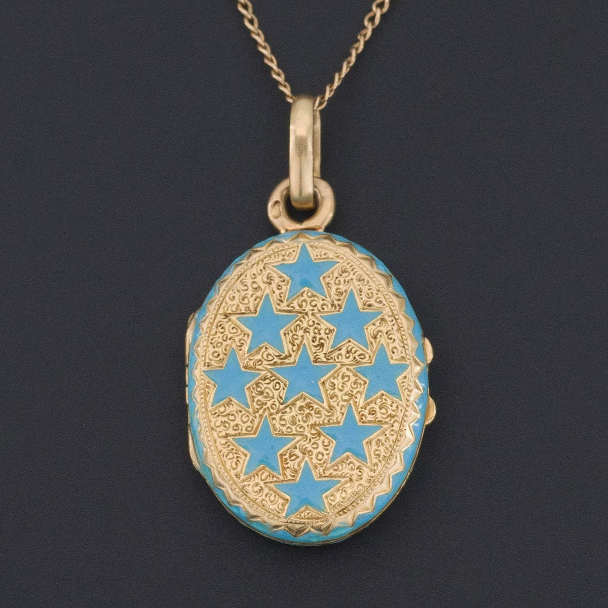 Antique Gold Locket | Blue Enamel Locket - Trademark Antiques