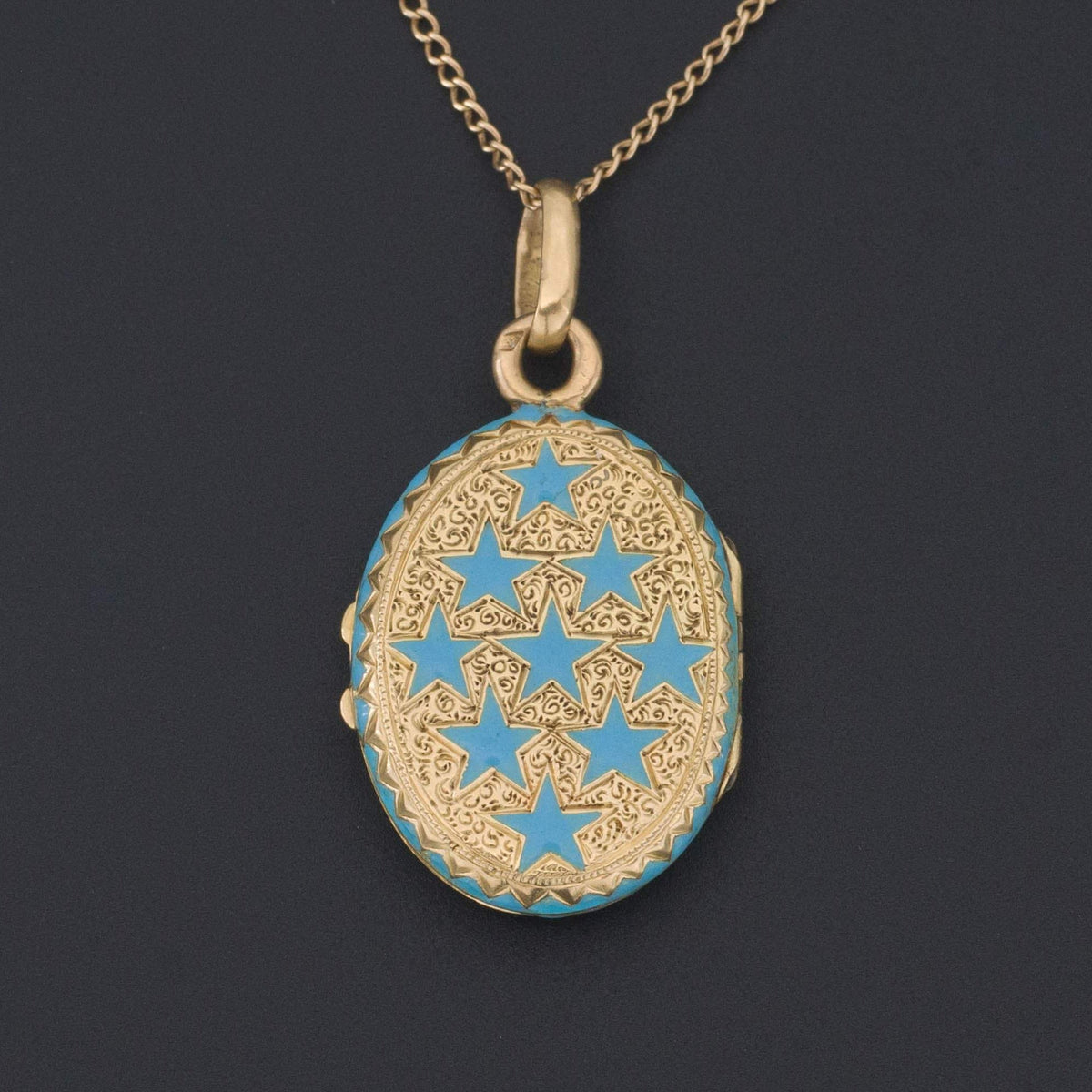 Antique Gold Locket | Blue Enamel Locket - Trademark Antiques
