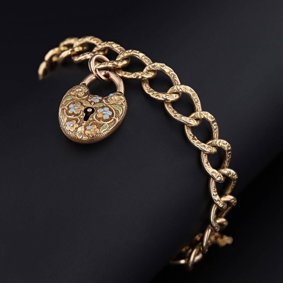 Antique Gold Padlock Bracelet | Antique Charm Bracelet - Trademark Antiques