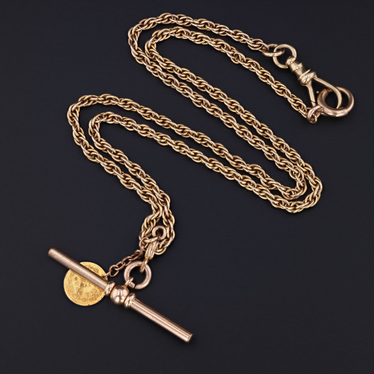 Antique Gold Watch Chain with California Gold Coin | 14k Gold Necklace - Trademark Antiques