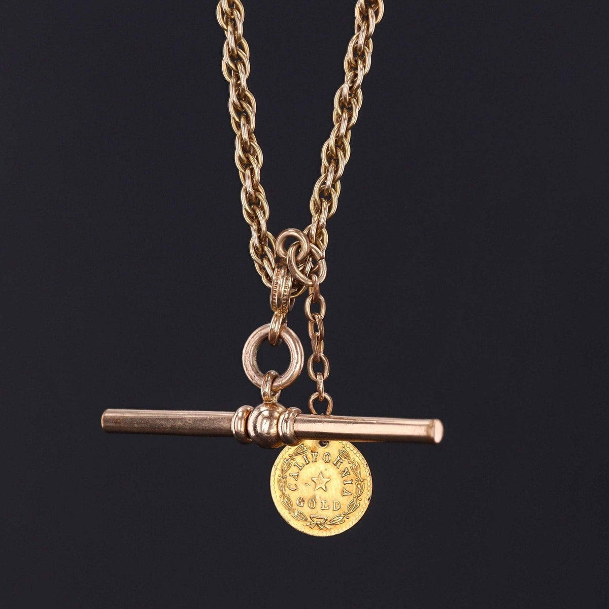 Antique Gold Watch Chain with California Gold Coin | 14k Gold Necklace - Trademark Antiques