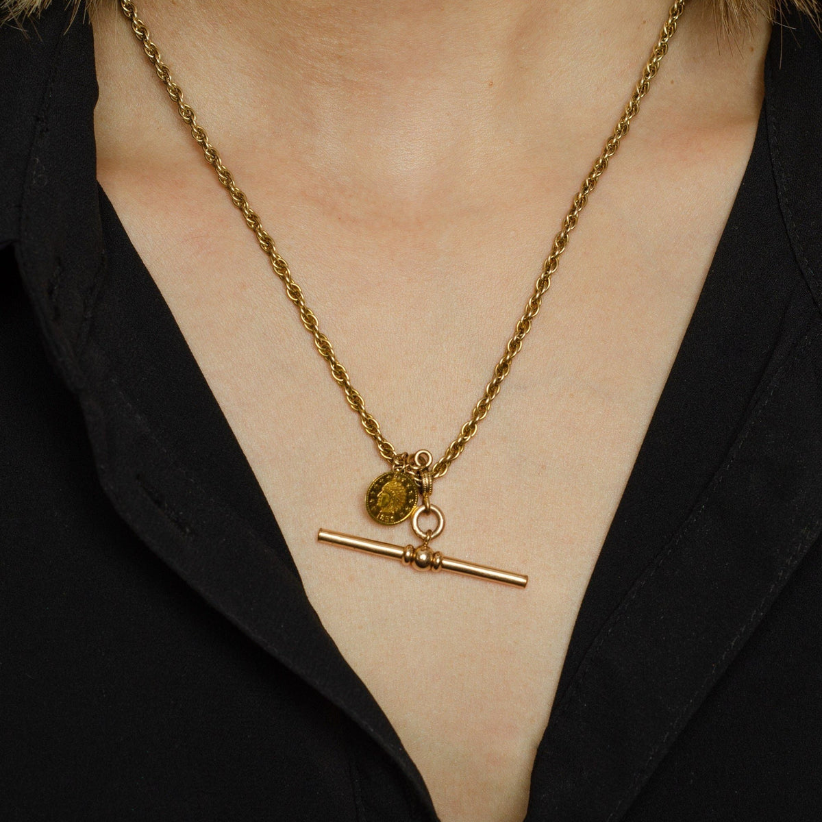 Antique Gold Watch Chain with California Gold Coin | 14k Gold Necklace - Trademark Antiques