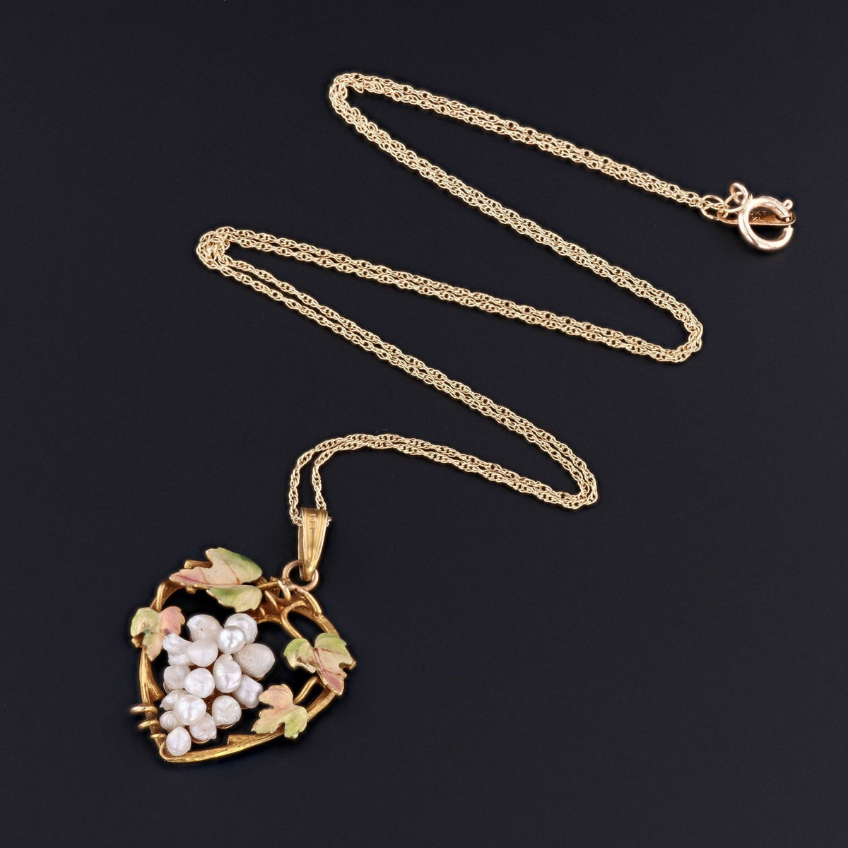 Antique Grapes Pendant | Antique Enamel and Pearl Pendant - Trademark Antiques