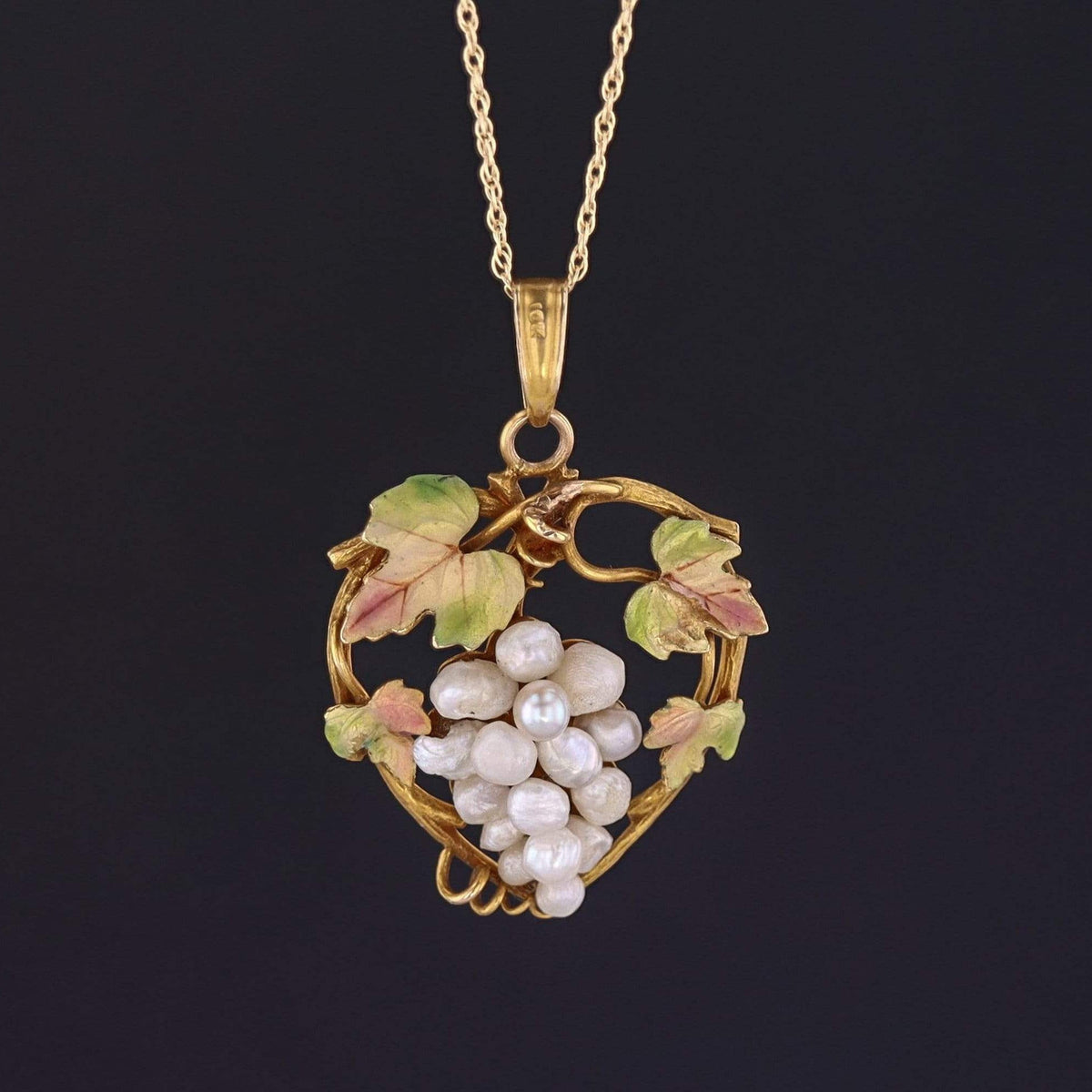Antique Grapes Pendant | Antique Enamel and Pearl Pendant - Trademark Antiques