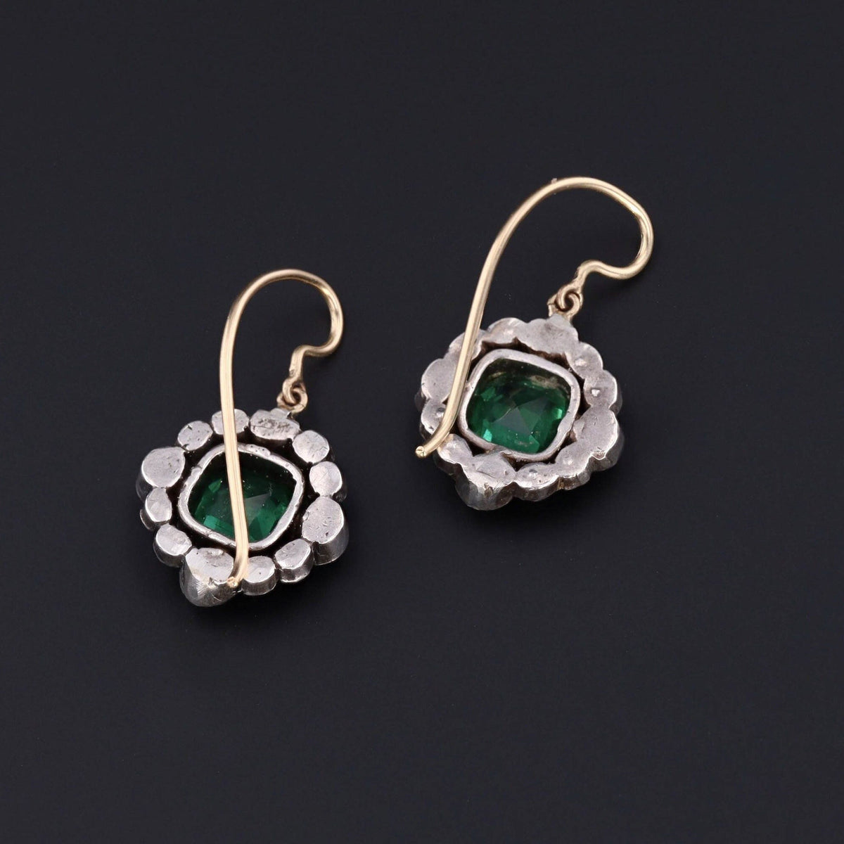 Antique Green and Clear Paste Earrings | 14k Gold &amp; Silver Earrings - Trademark Antiques
