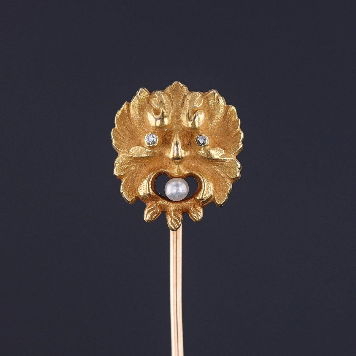 Antique Green Man Stickpin of 14k Gold - Trademark Antiques