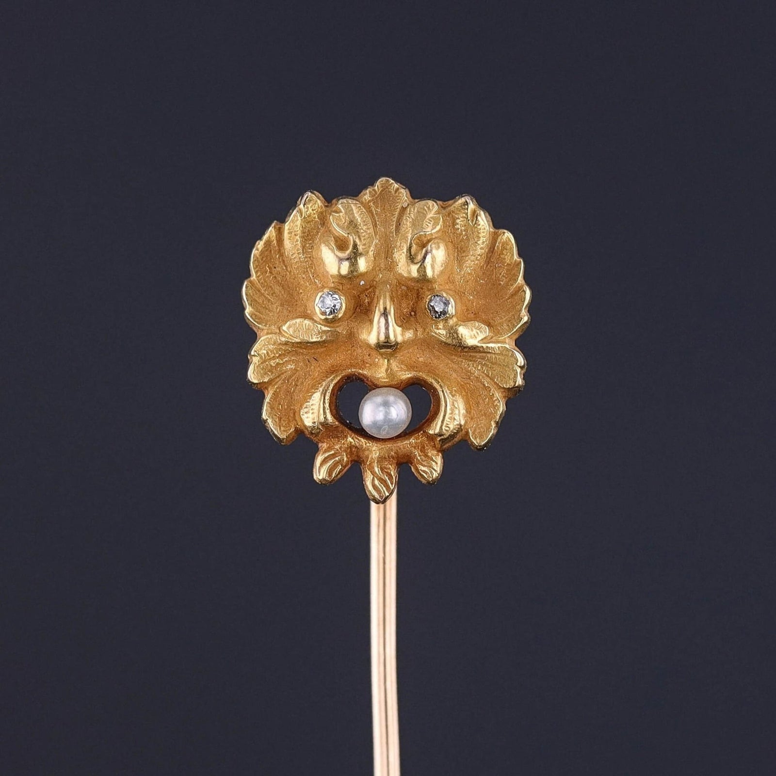 Antique Green Man Stickpin of 14k Gold - Trademark Antiques