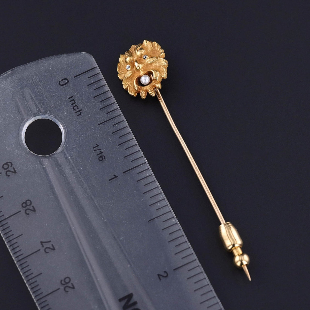 Antique Green Man Stickpin of 14k Gold - Trademark Antiques