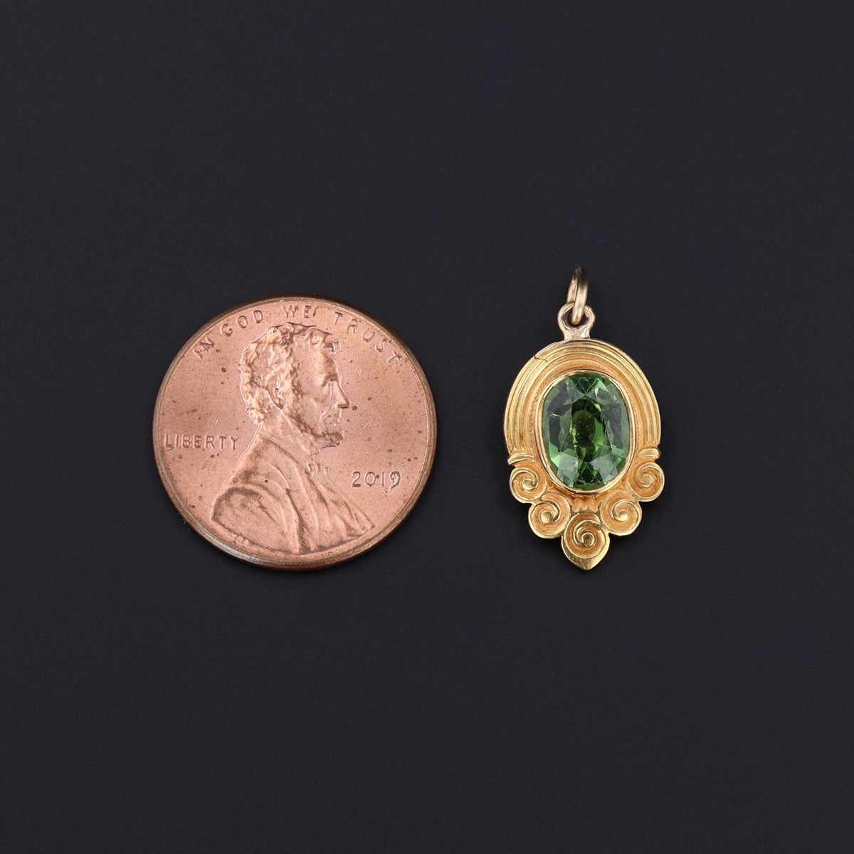 Antique Green Tourmaline Conversion Charm of 18k Gold - Trademark Antiques