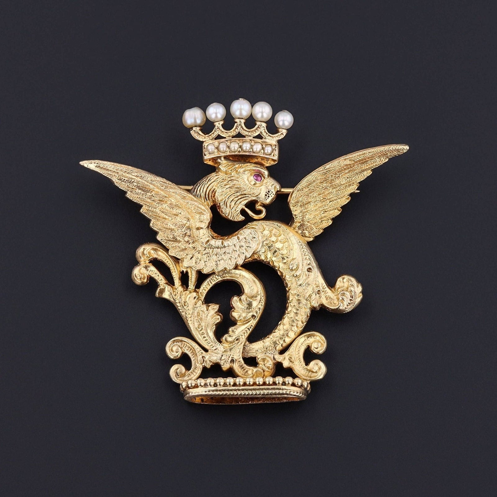 Antique Griffin Brooch of 14k Gold - Trademark Antiques