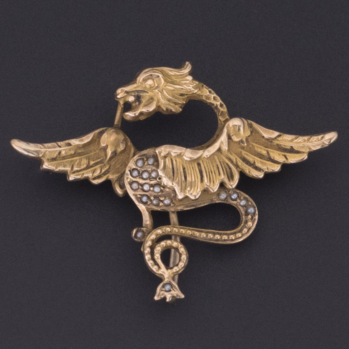 Antique Griffin Brooch or Watch Pin | 10k Gold Griffin - Trademark Antiques
