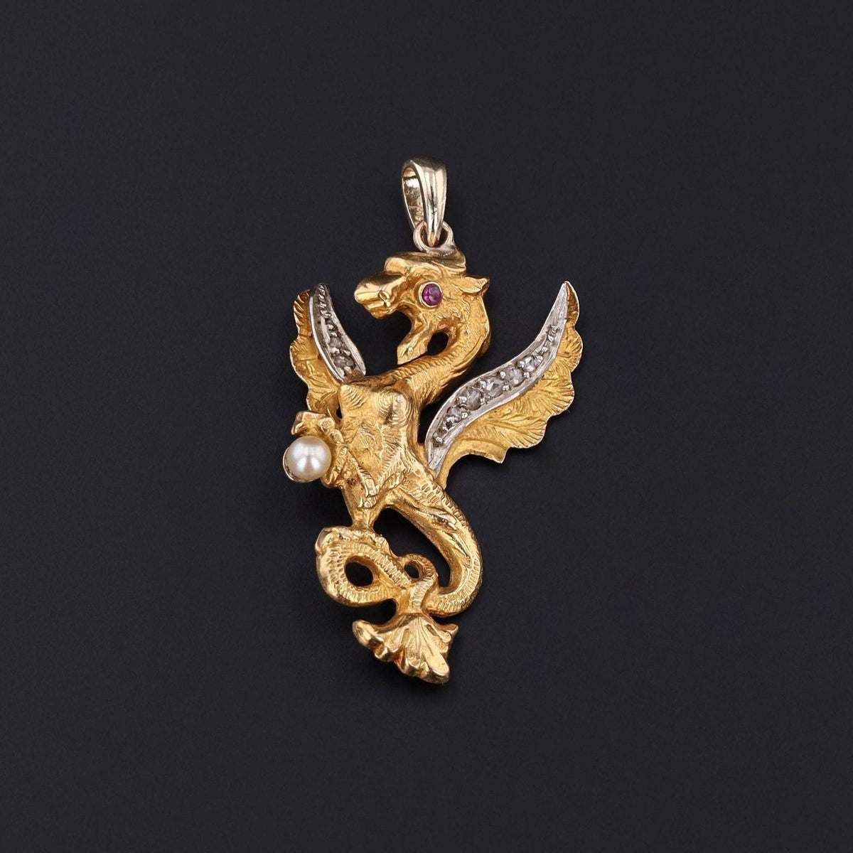 Antique Griffin Conversion Pendant of 18k Gold - Trademark Antiques