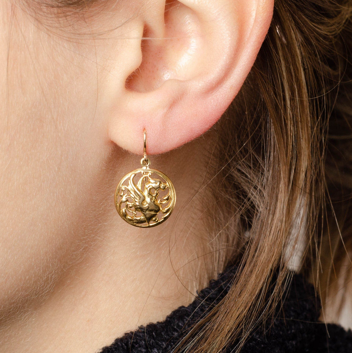 Antique Griffin Earrings | Gold Earrings - Trademark Antiques