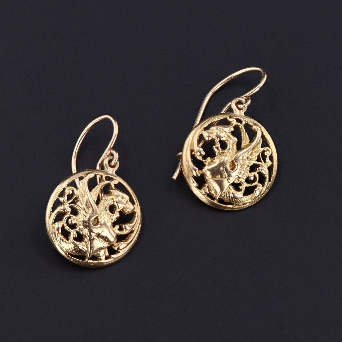 Antique Griffin Earrings | Gold Earrings - Trademark Antiques