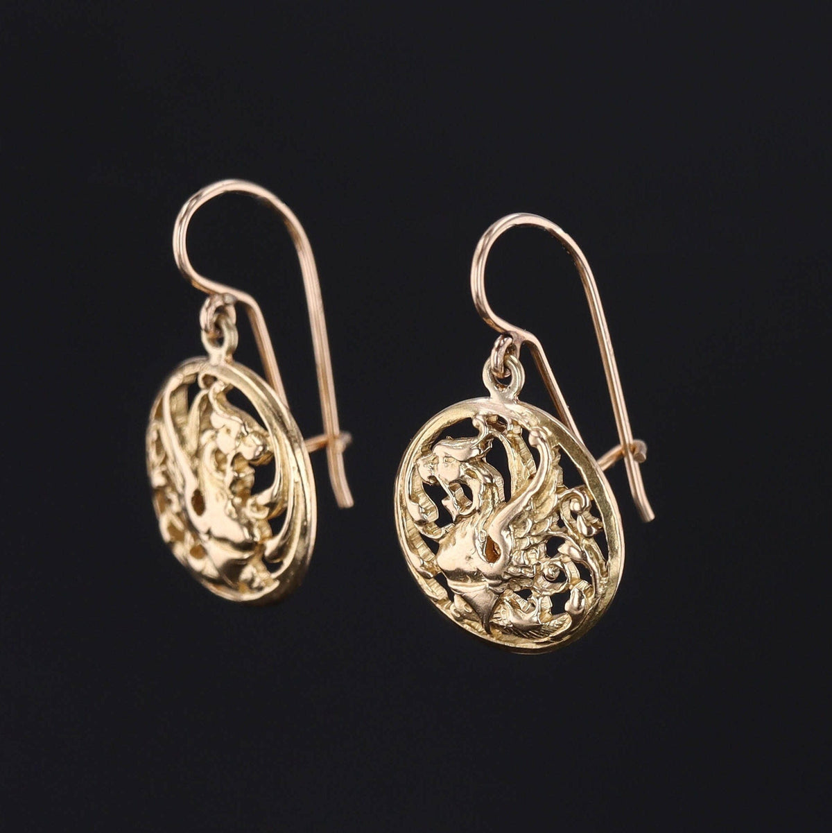 Antique Griffin Earrings | Gold Earrings - Trademark Antiques