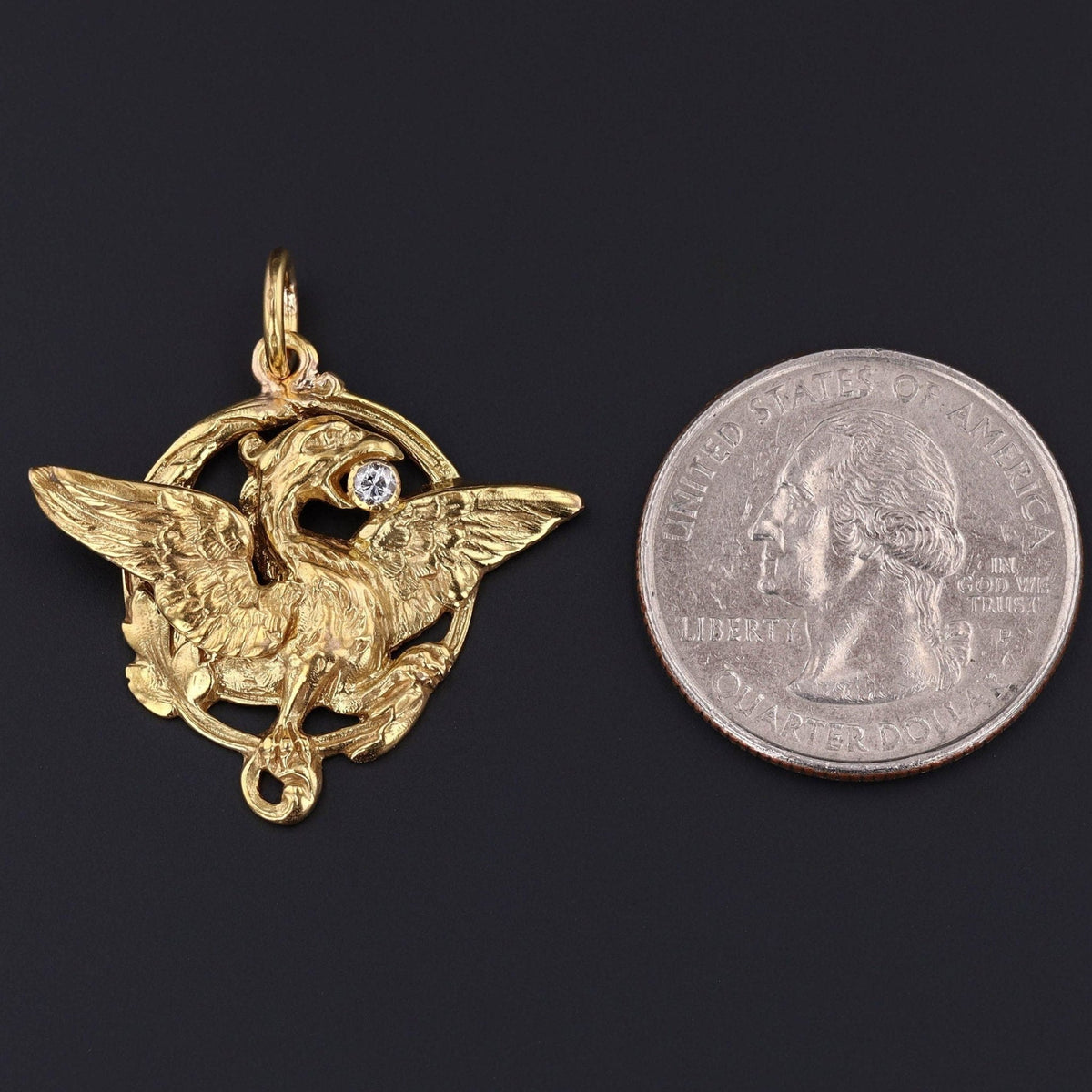 Antique Griffin Pendant | 14k Gold &amp; Diamond Pendant - Trademark Antiques