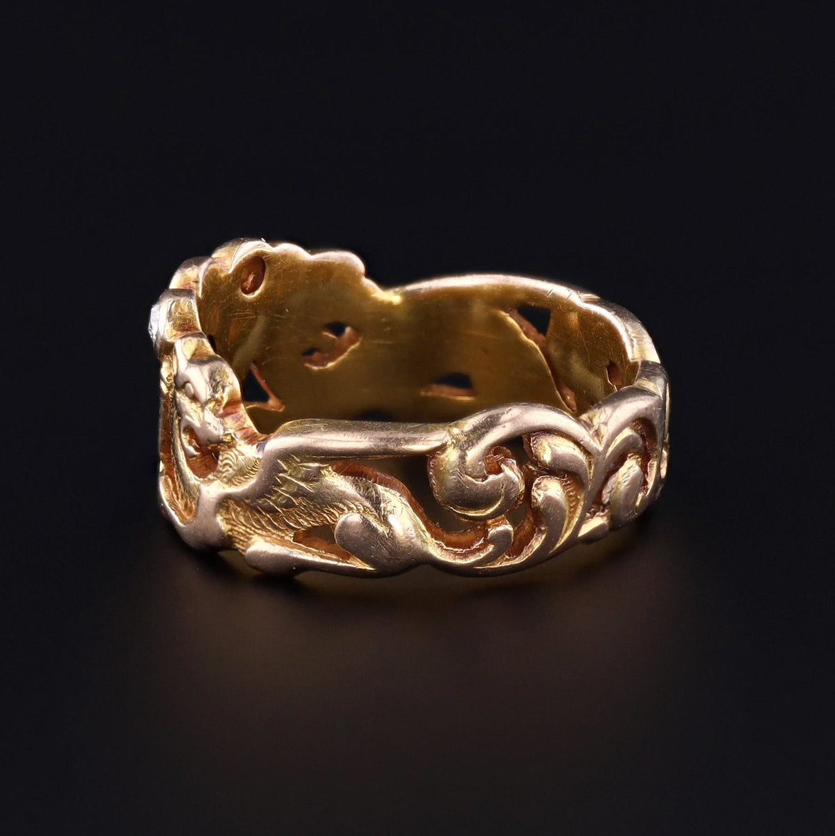 Antique Griffin Ring | 14k Gold Sapphire &amp; Diamond Ring - Trademark Antiques