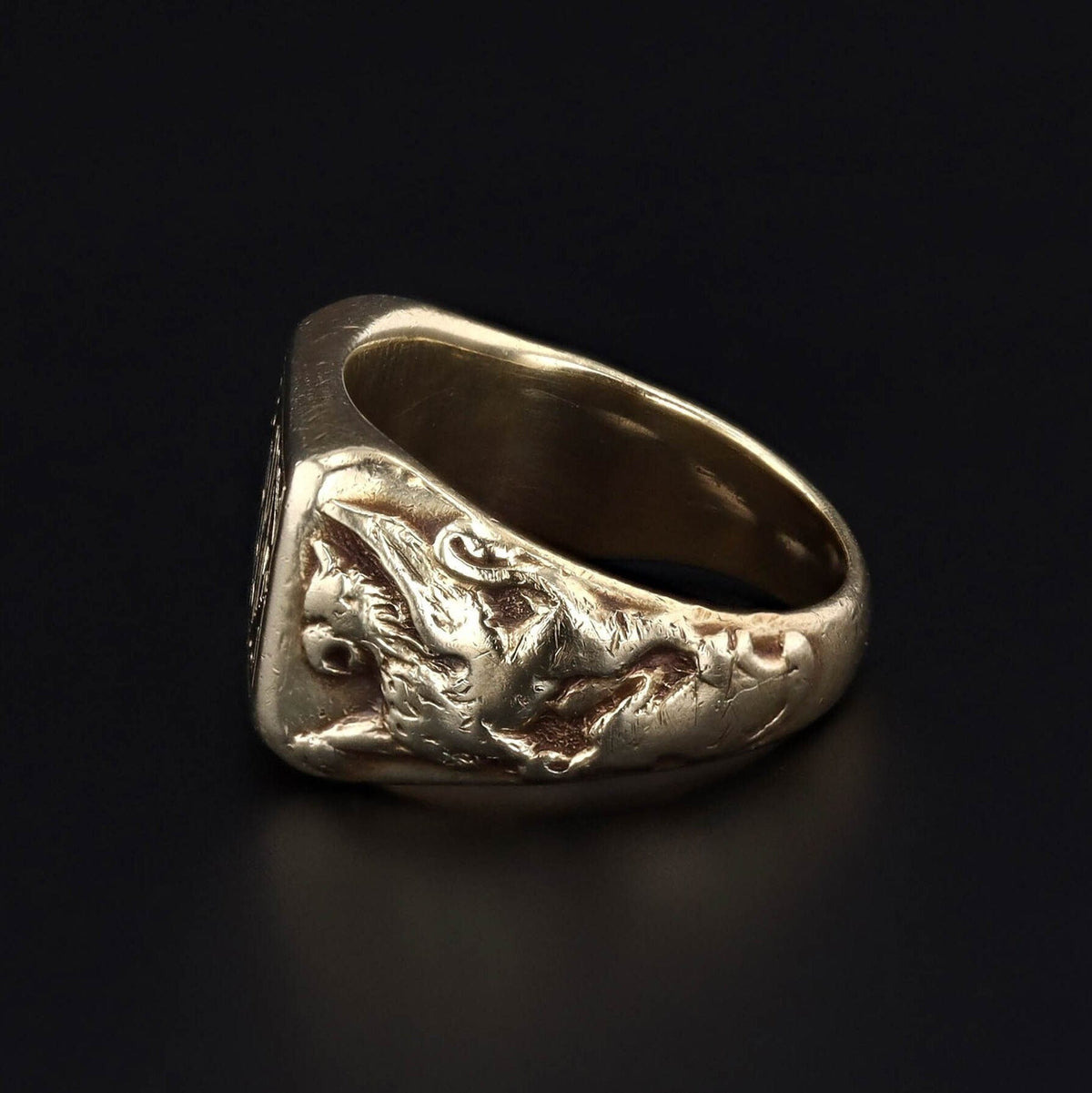 Antique Griffin Signet Ring with Initials AHM in 14k Gold - Trademark Antiques