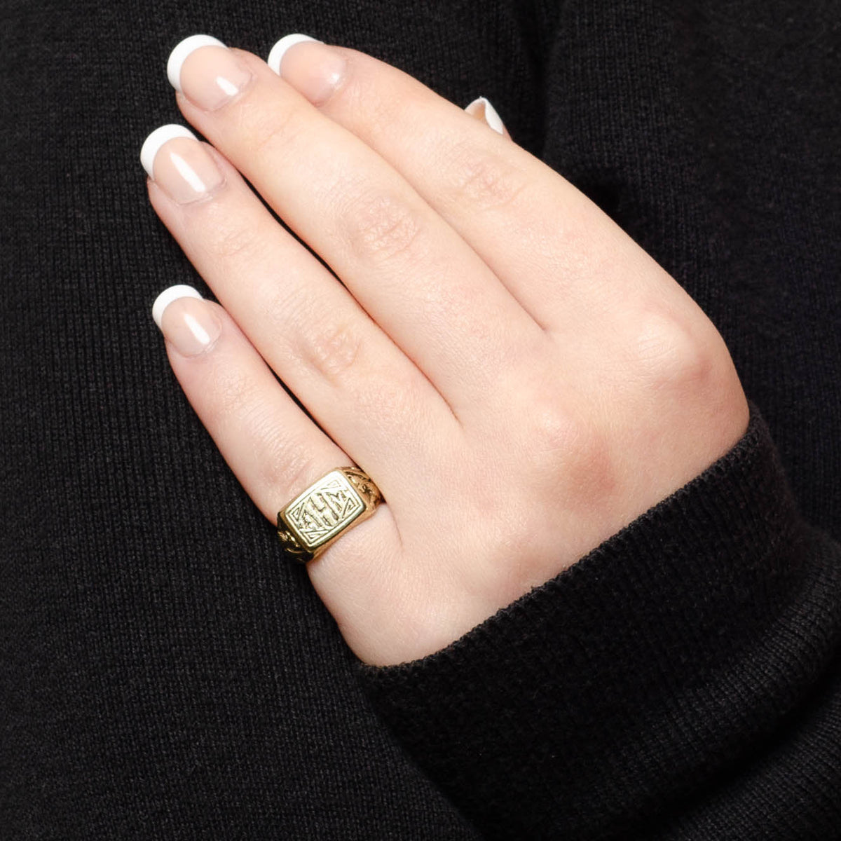 Antique Griffin Signet Ring with Initials AHM in 14k Gold - Trademark Antiques