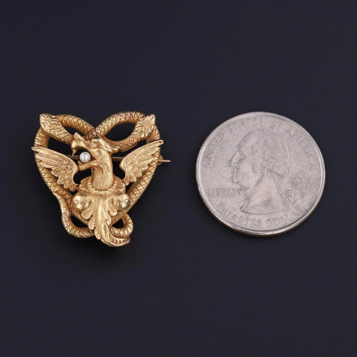 Antique Griffin Watch Pin of 14k Gold - Trademark Antiques