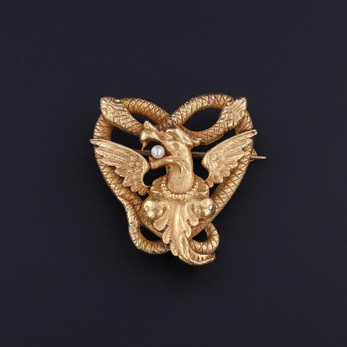 Antique Griffin Watch Pin of 14k Gold - Trademark Antiques