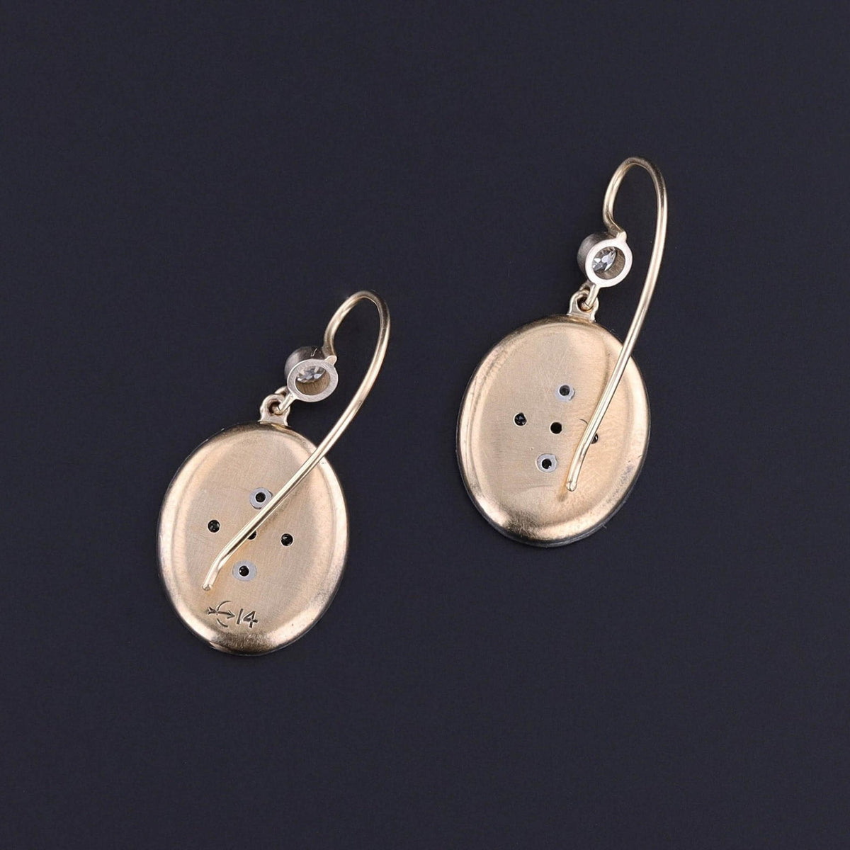 Antique Guilloche Enamel and Diamond Conversion Earrings - Trademark Antiques