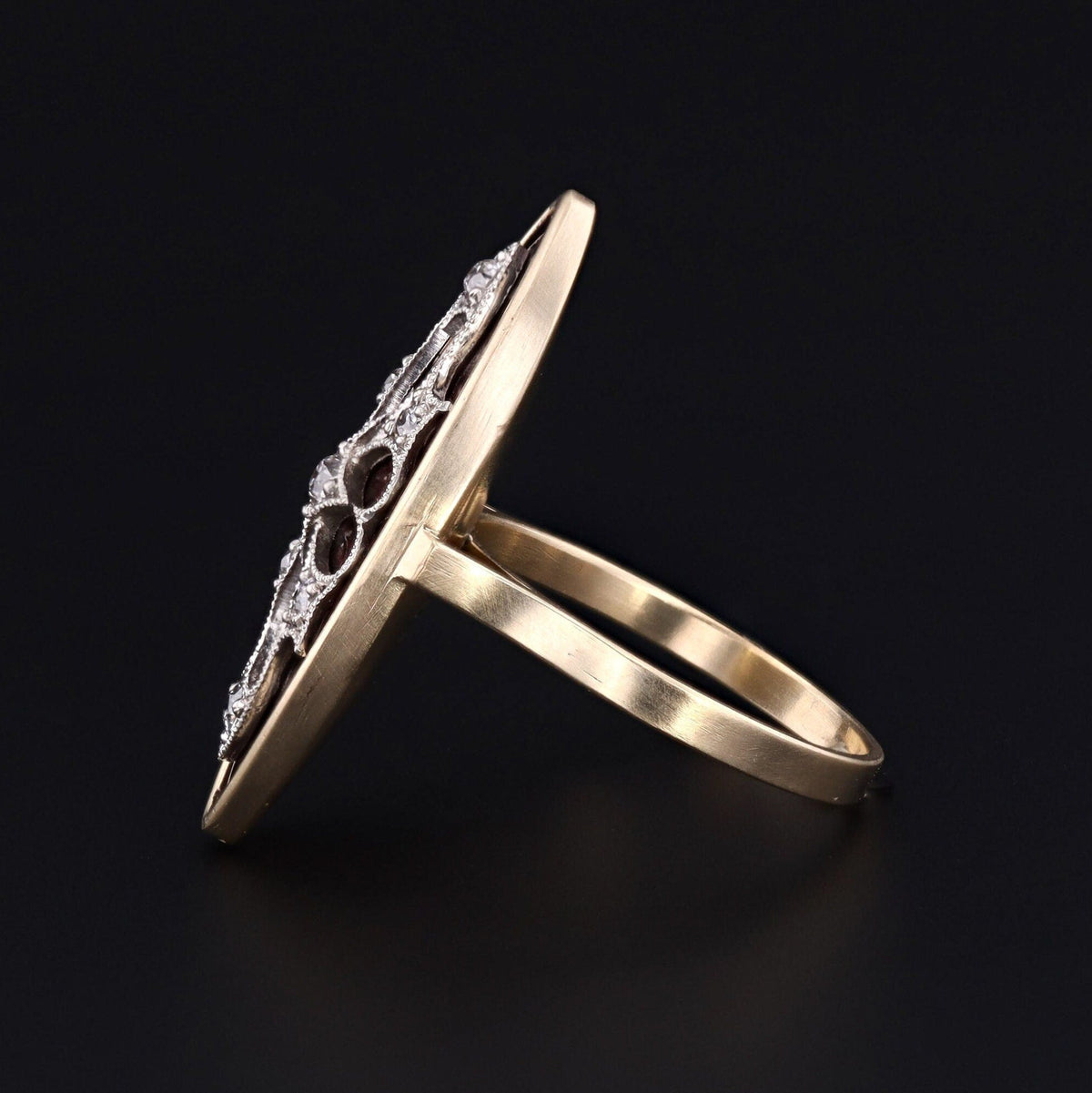 Antique Guilloche Enamel and Diamond Conversion Ring of 14k Gold - Trademark Antiques