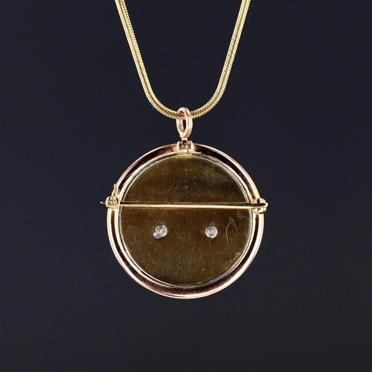 Antique Guilloche Enamel Flower Basket Pendant Brooch of 14k Gold - Trademark Antiques