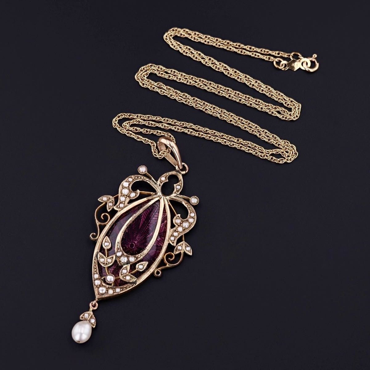 Antique Guilloche Enamel Pendant of 9ct Gold - Trademark Antiques