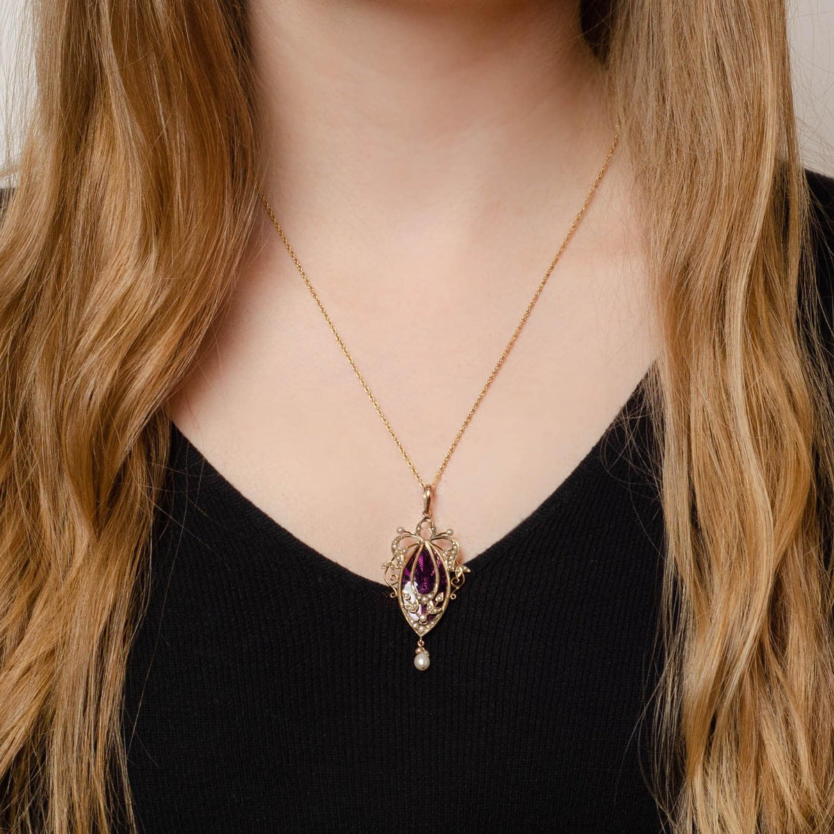 Antique Guilloche Enamel Pendant of 9ct Gold - Trademark Antiques