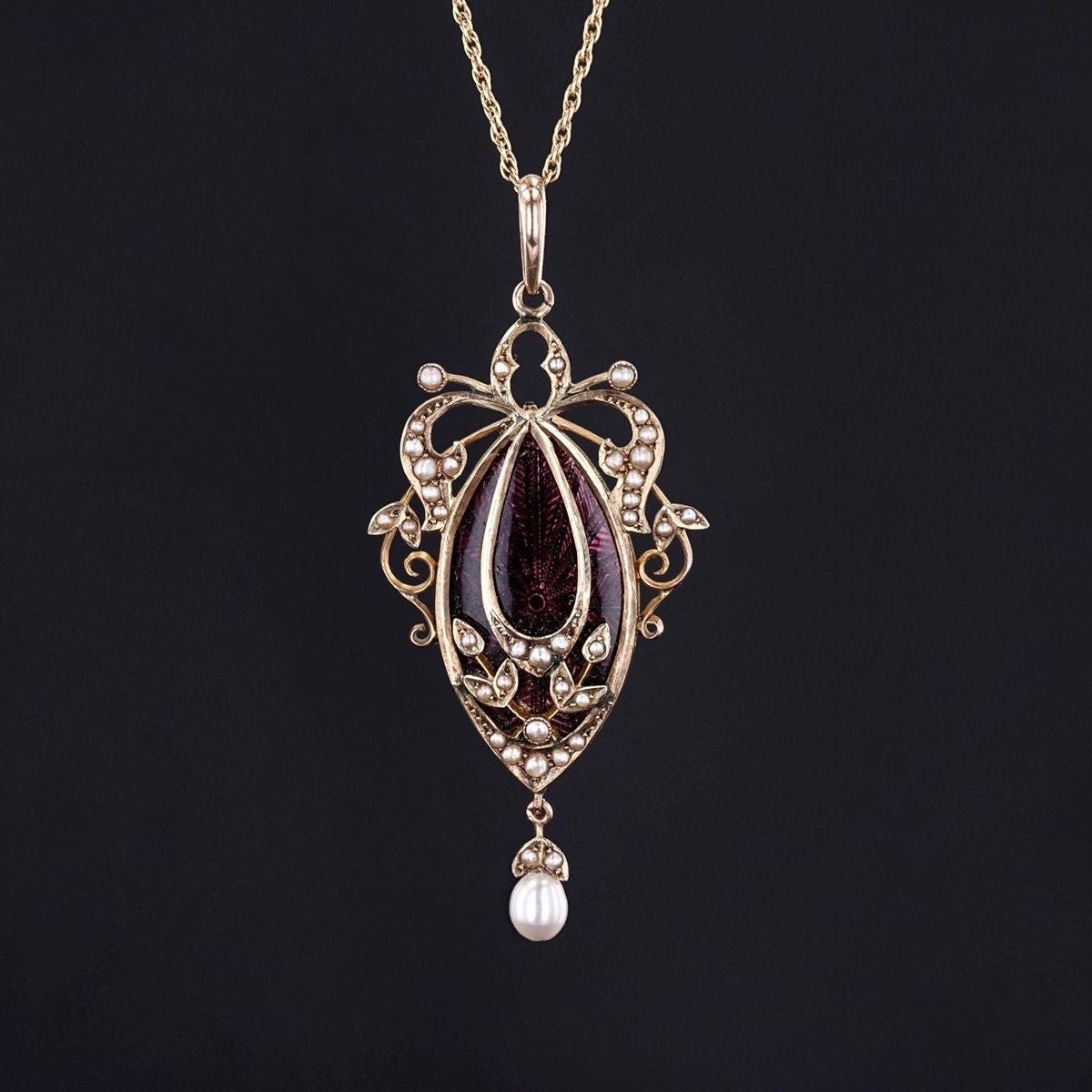 Antique Guilloche Enamel Pendant of 9ct Gold - Trademark Antiques