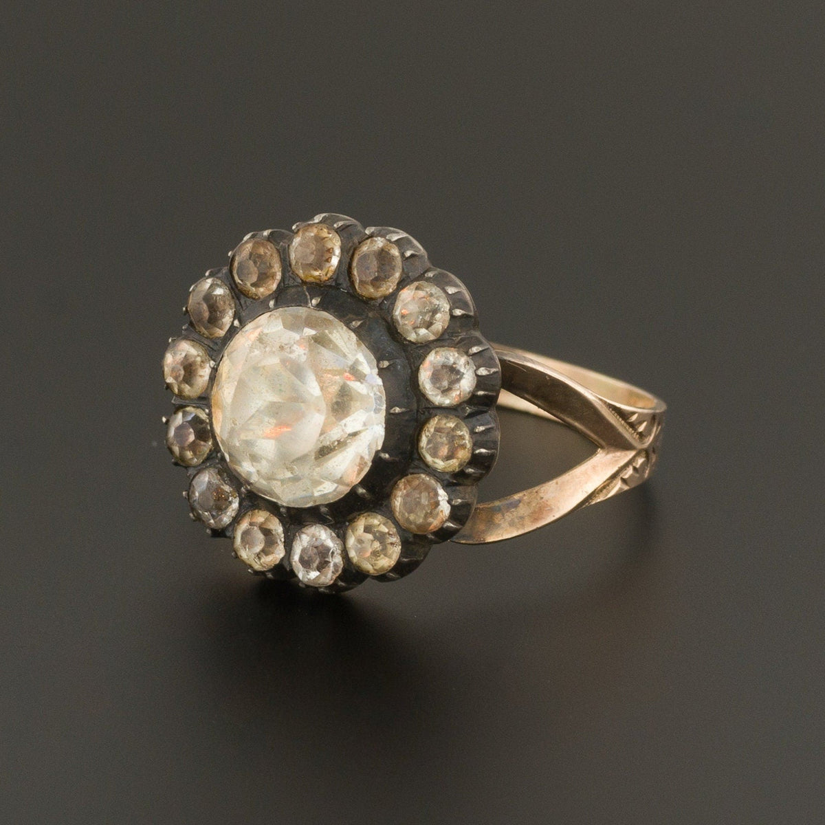 Antique Hand Cut Paste Glass Ring | Silver &amp; 10k Gold Ring - Trademark Antiques