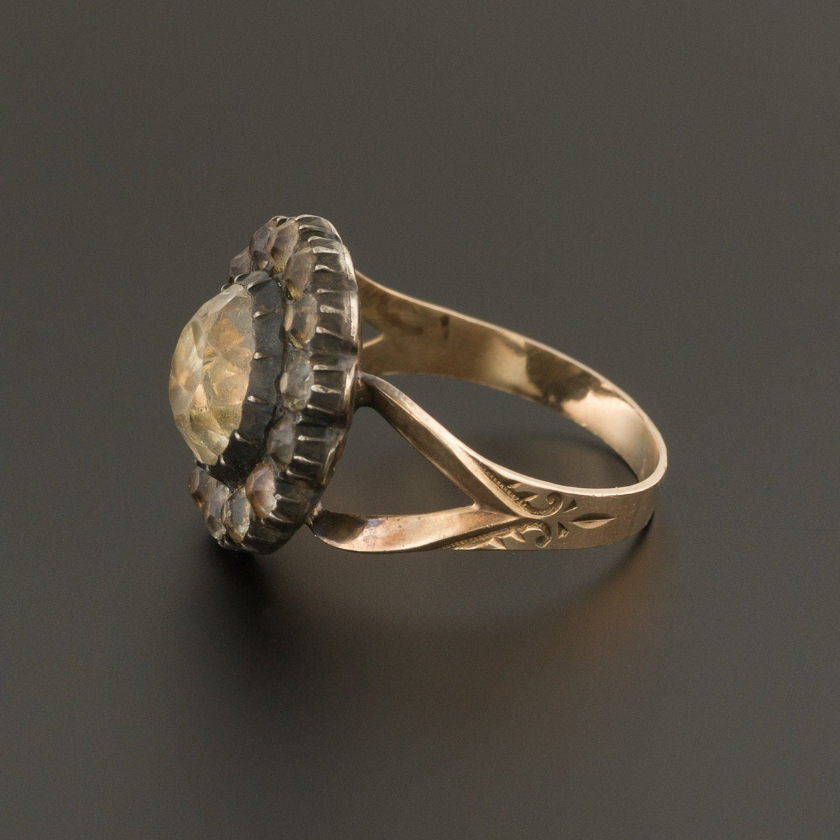 Antique Hand Cut Paste Glass Ring | Silver &amp; 10k Gold Ring - Trademark Antiques