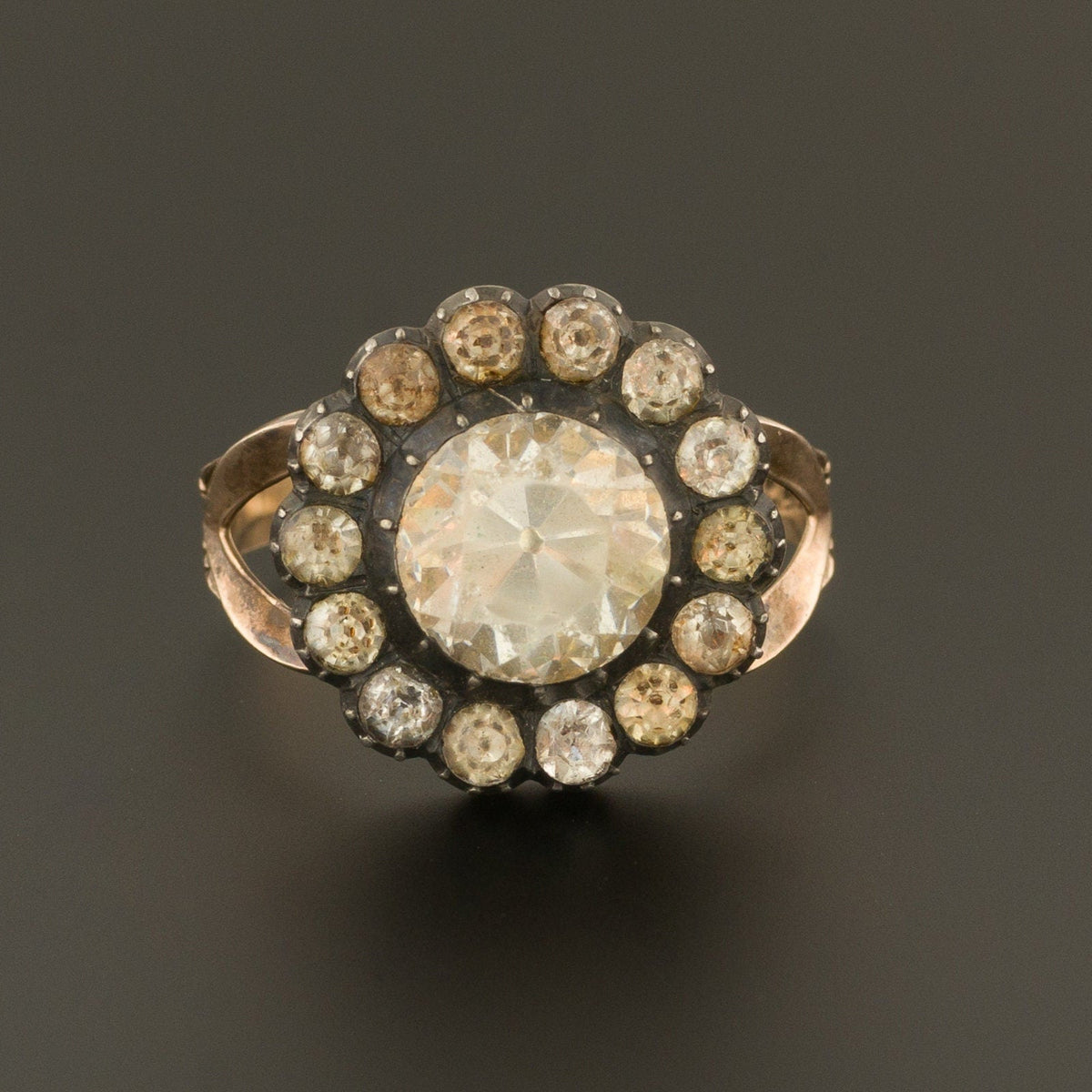 Antique Hand Cut Paste Glass Ring | Silver &amp; 10k Gold Ring - Trademark Antiques