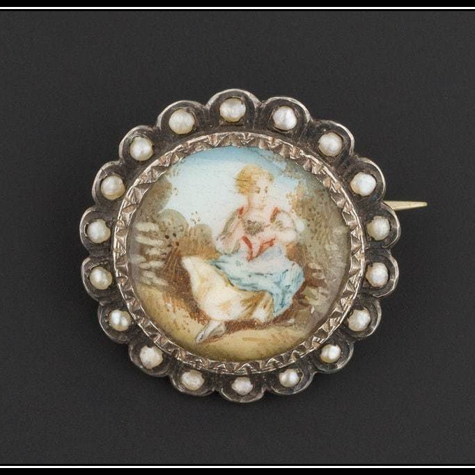 Antique Hand Painted Brooch | Portrait Miniature - Trademark Antiques