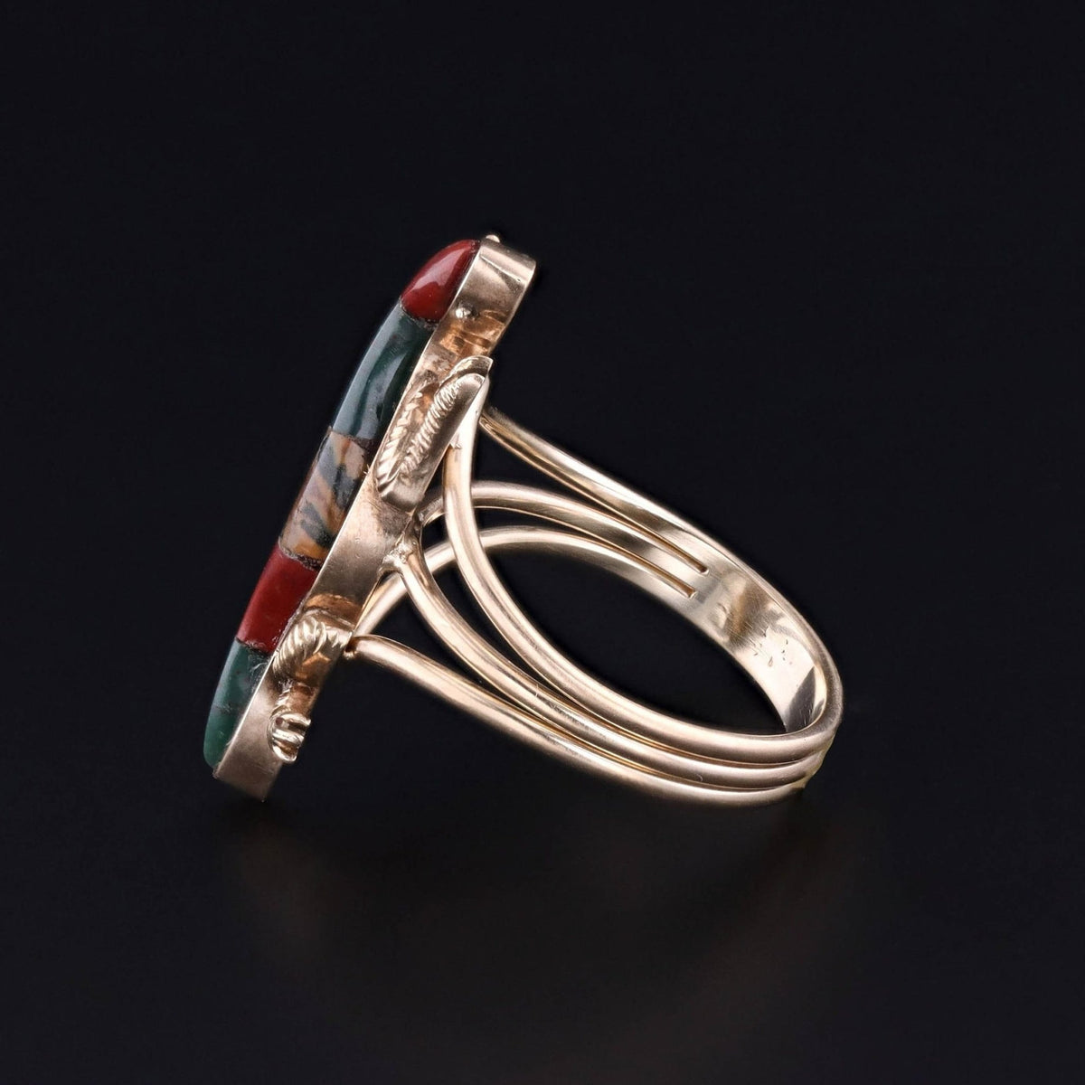 Antique Hardstone Lizard Conversion Ring of 14k Gold - Trademark Antiques
