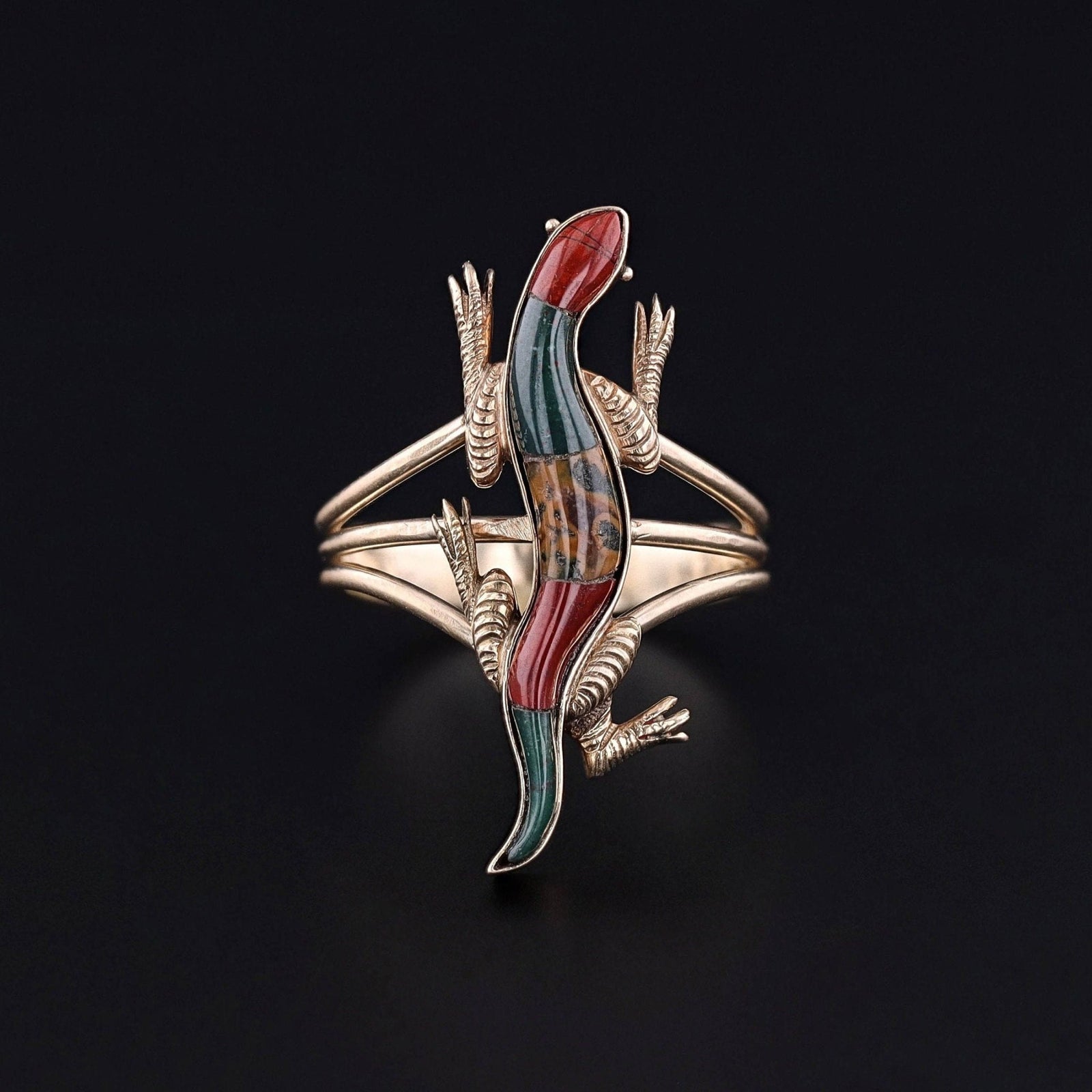 Antique Hardstone Lizard Conversion Ring of 14k Gold - Trademark Antiques