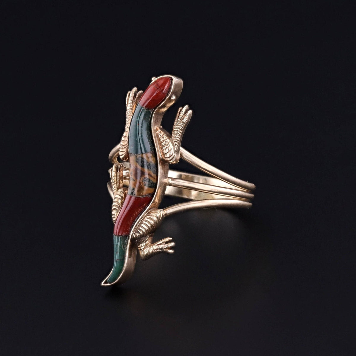 Antique Hardstone Lizard Conversion Ring of 14k Gold - Trademark Antiques