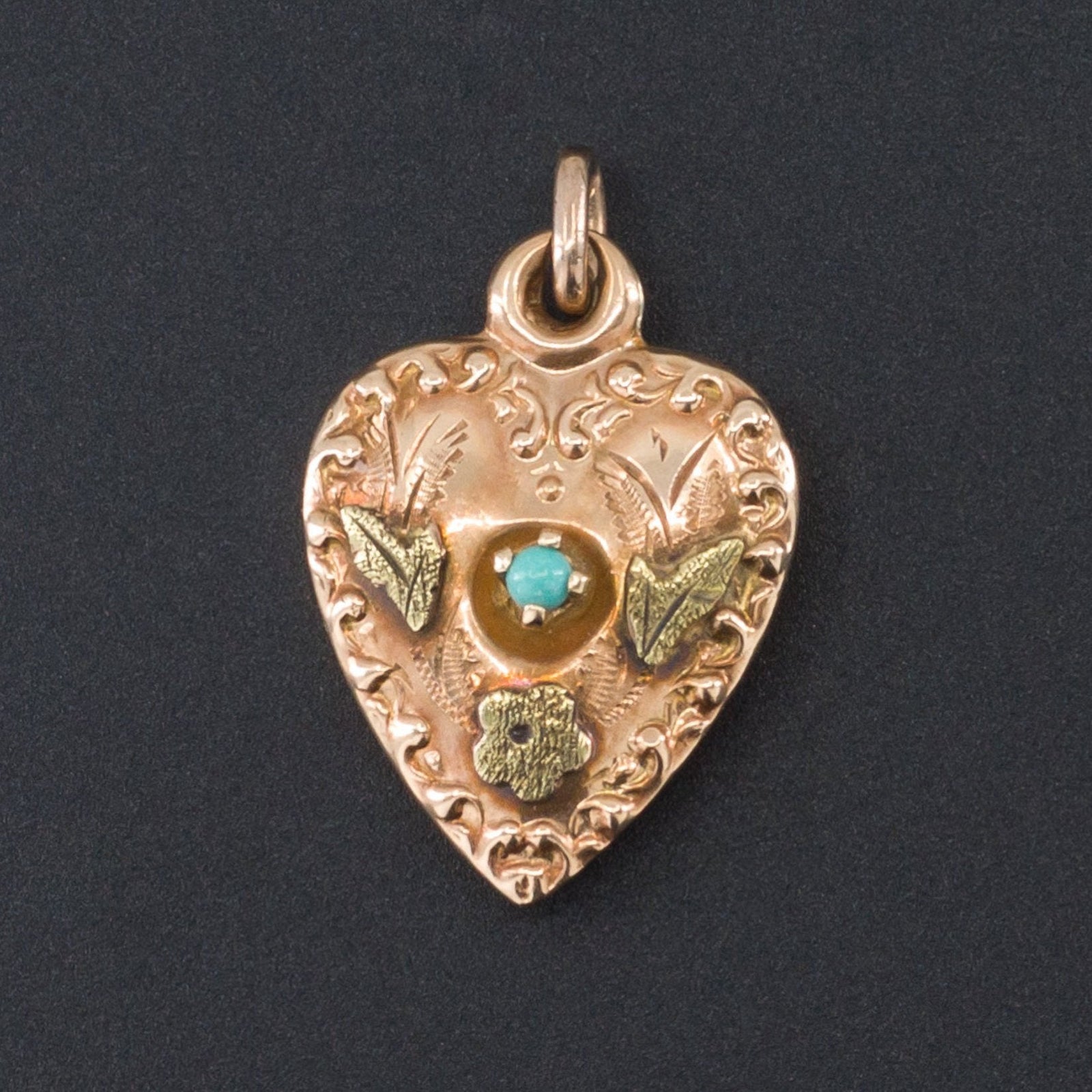 Antique Heart Charm | 14k Gold Rose & Green Gold Heart Charm - Trademark Antiques