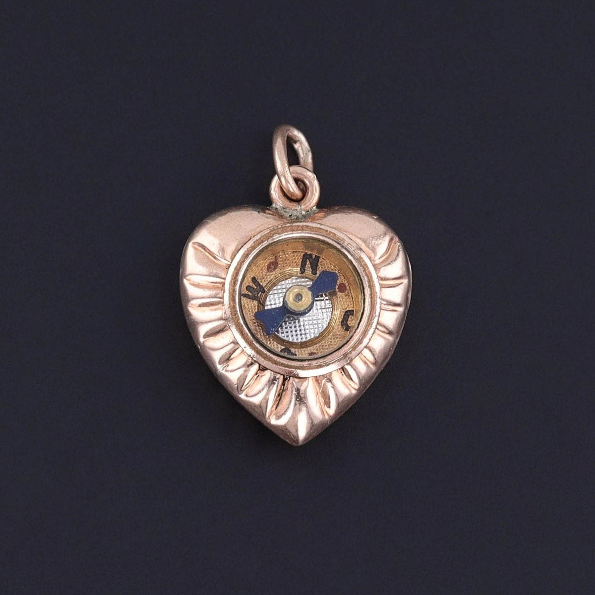 Antique Heart Compass Charm of 12k Gold - Trademark Antiques