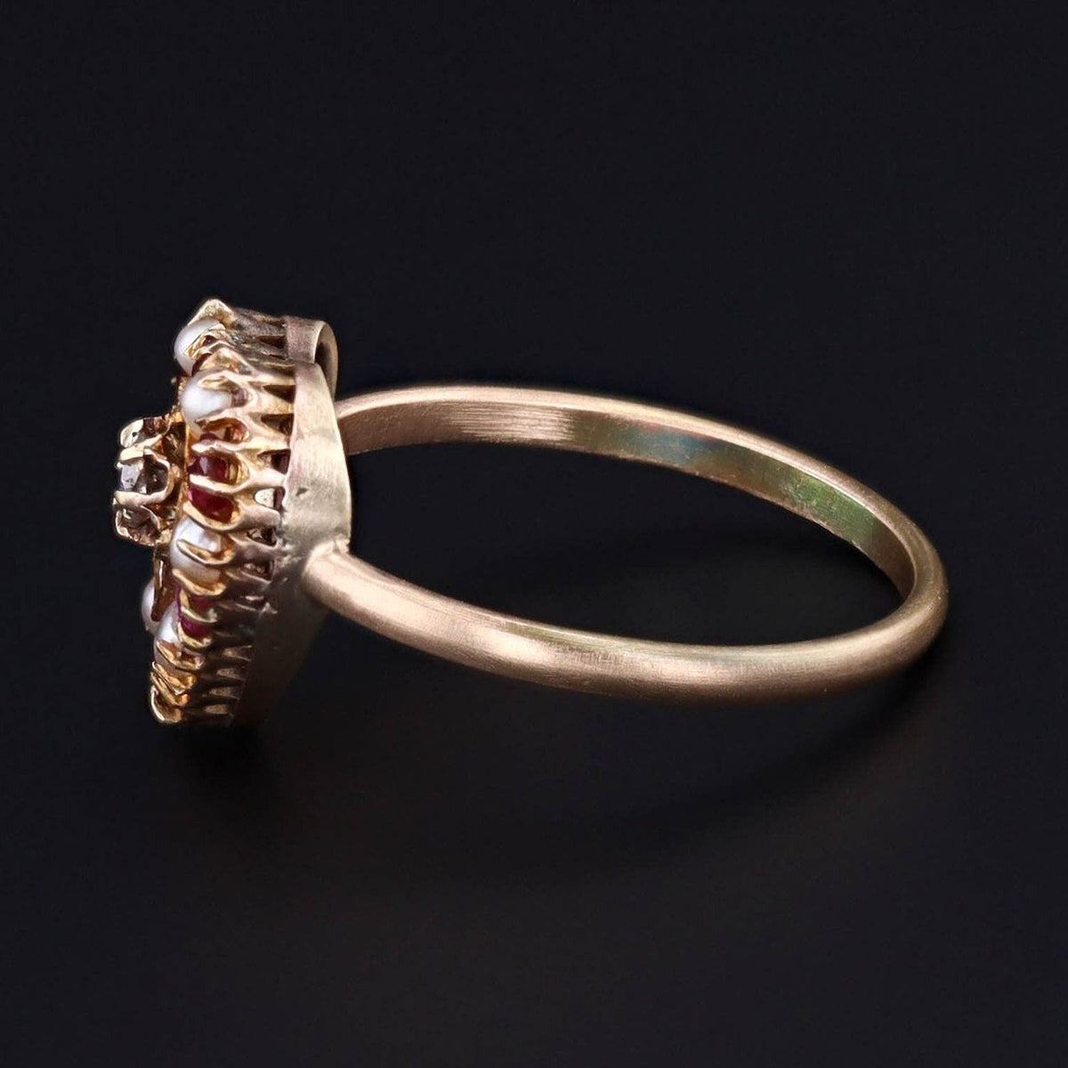 Antique Heart Ring | Red Glass Diamond and Pearl Ring - Trademark Antiques