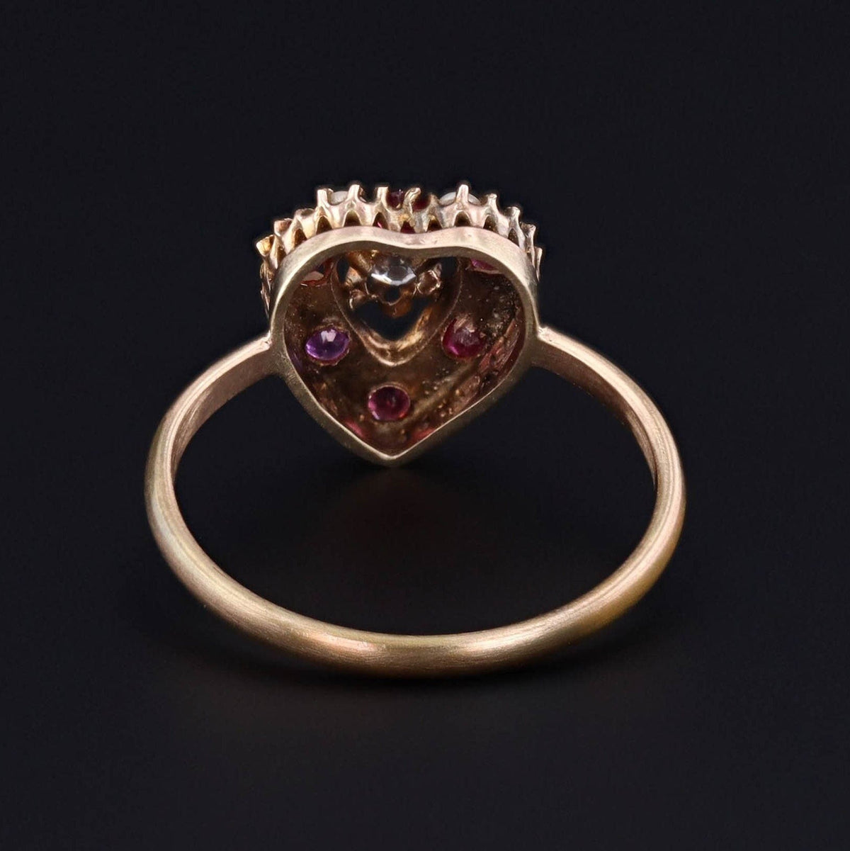 Antique Heart Ring | Red Glass Diamond and Pearl Ring - Trademark Antiques